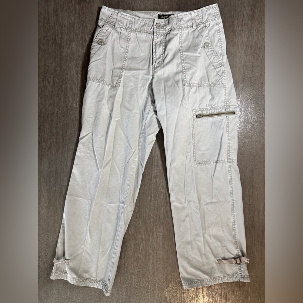 Eddie Bauer Cargo Cotton Wide Leg Pants 8 Grey Greige